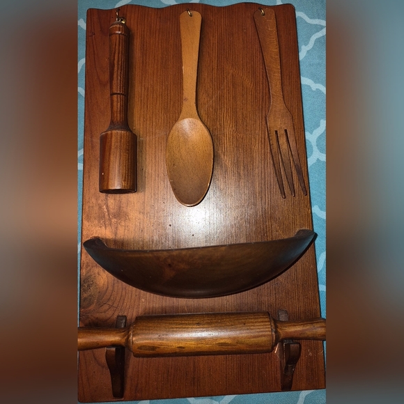 Other - Primitive Kitchen Utensil WALL HANG Pocket ANTIQUE Oak